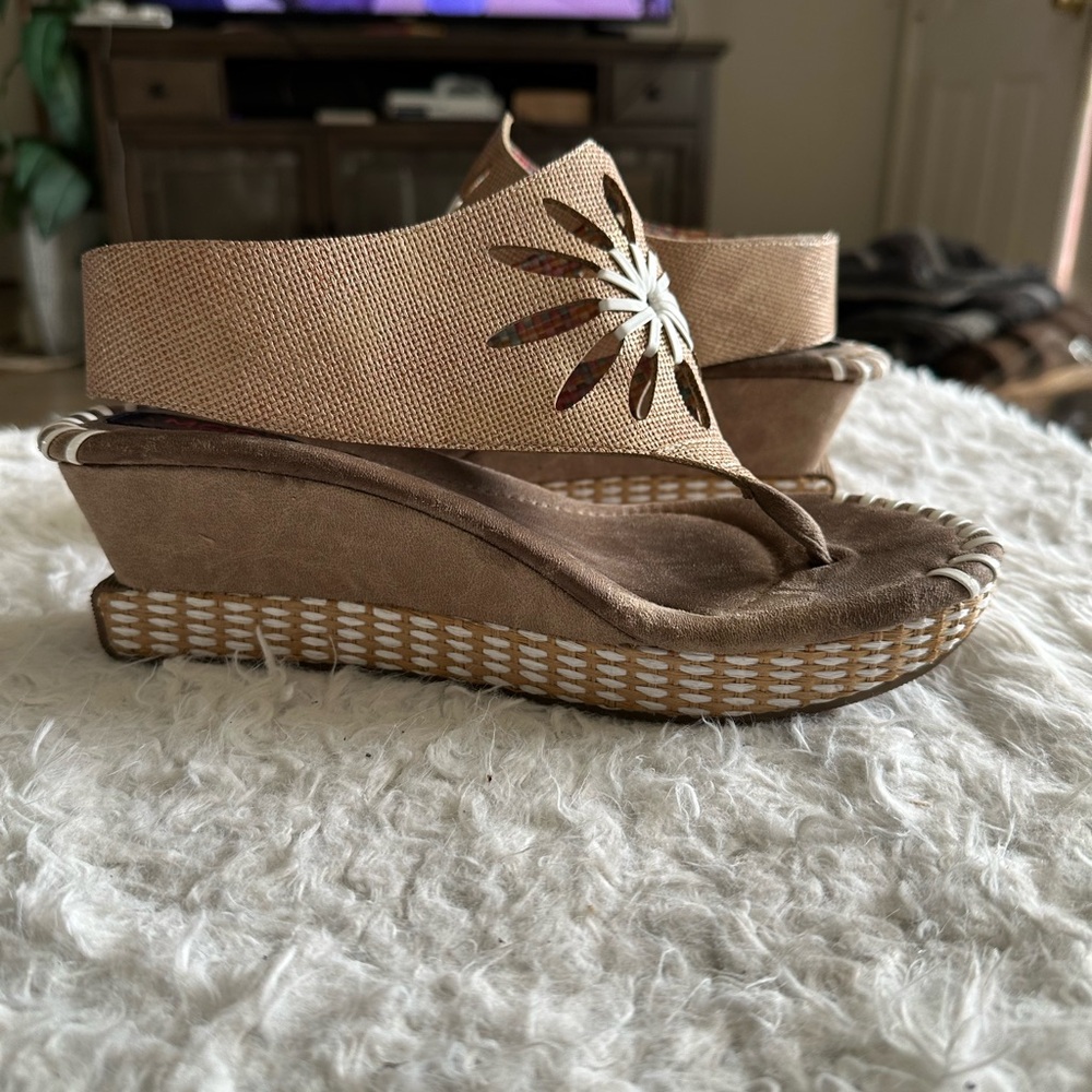 Modzori Reversible Flora-2 Sandals Sz 9 Women Cork Retro Boho Thong Cutout Wedge - Picture 9 of 15